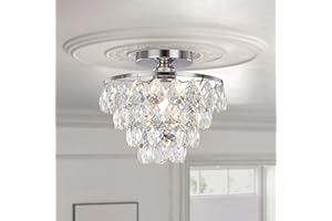 Luupyia Mini Crystal Chandelier Ceiling Light Small, Modern Crystal Ceiling Light for Hallway Fixtures Semi Flush Mount Silver Chandelier for Bedroom Hall Living Room Hallway
