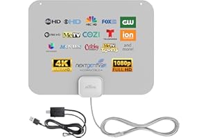 Mohu Leaf Amplified – Ultra-Thin Indoor TV Antenna, 60-Mile Range, Jolt Switch Amp, UHF VHF, Multi-Directional, 4K UHD, NEXTGEN TV - w/ 12 ft. Cable