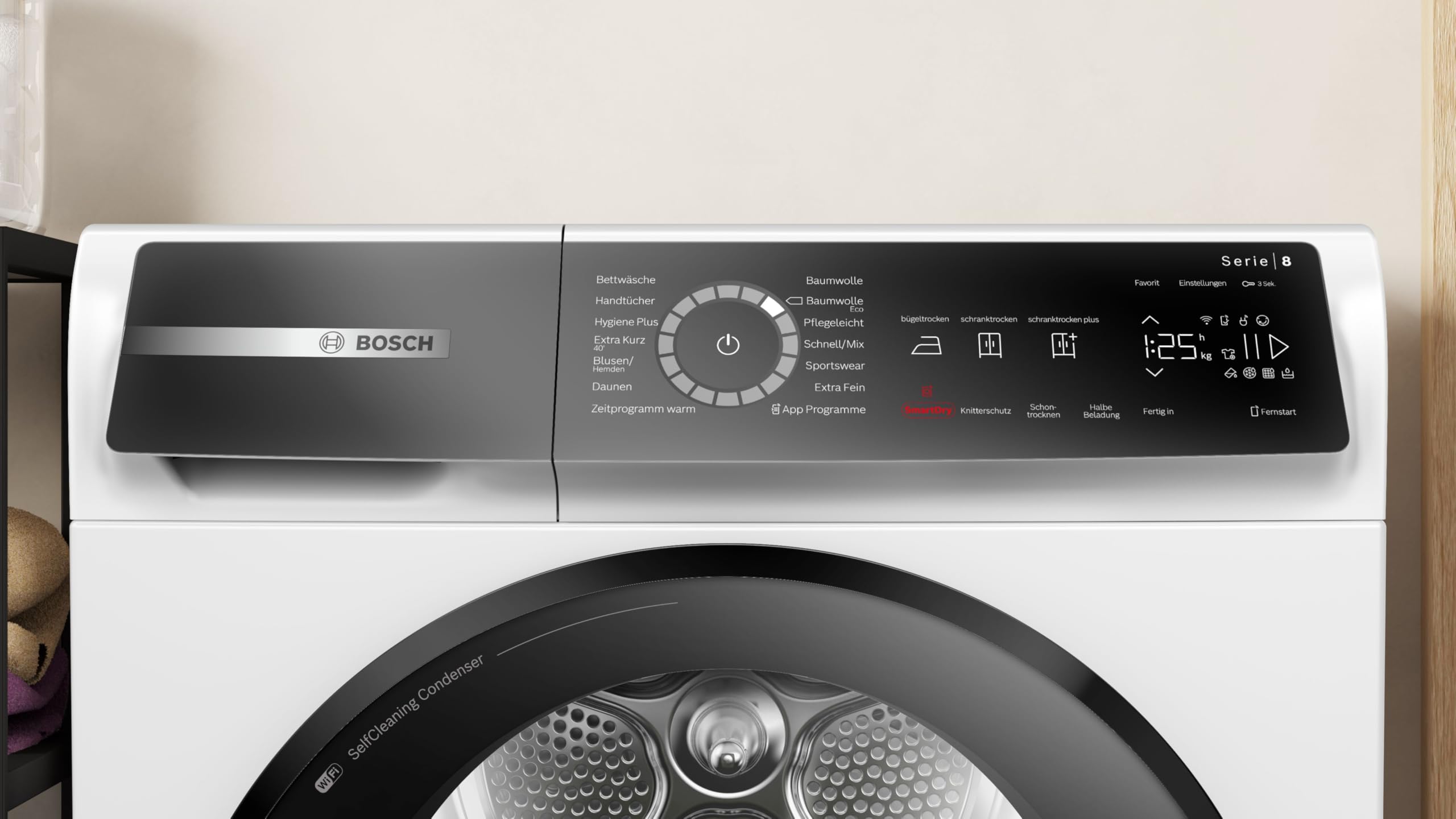 Bosch WQB245B40, Stiftung Warentest GUT (2,5)*, Serie 8 Smarter Wärmepumpentrockner 9 kg, AutoDry Sensorgesteuerte Trocknung, SmartDry Programmautomatik, LED-Display, Selbstreinigender Kondensator 4