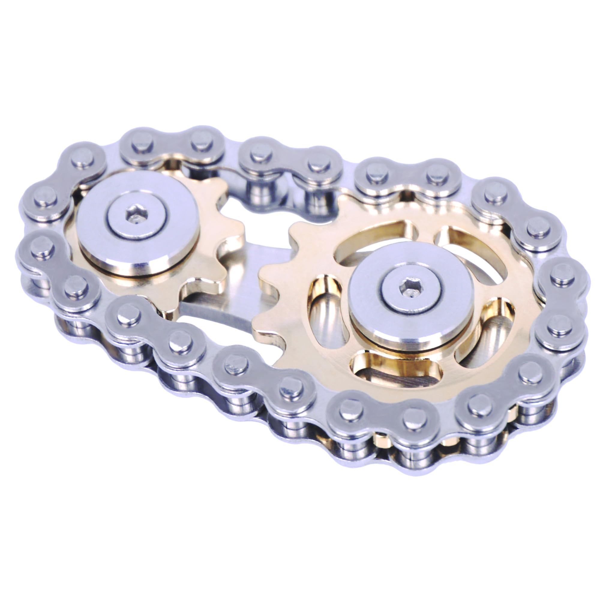 DMaos Fidget Spinner, Sprocket Linkage Bike Chain Spinner Design 2 Gears Figity Spin Finger Games, Metal Stainless Steel Durable Mechanics, Premium Figit Toy - Gold