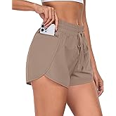 PrinStory Womens Athletic Shorts High Waisted Running Quick Dry Gym Workout Shorts with Zipper Pockets