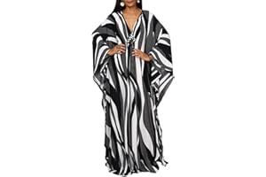 Bsubseach Women Ethnic Print Kaftan Beach Dress Plus Size Swimsuit Cover Up