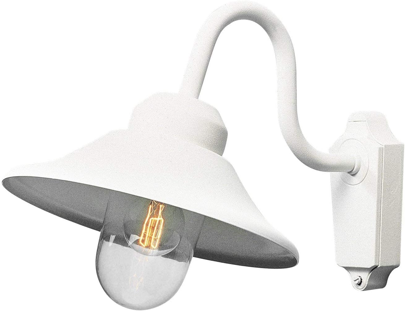 Konstsmide Handmade Outdoor Wall Lights Mains Powered/Vega Down Swan Neck Outdoor Wall Light/1 x 60 W E27 Max Wall Lamp/Clear Glass Globe/Aluminium/IP23/White Outside Light