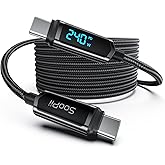 SooPii USB C to USB C Cable [10ft], 240W USB C Cable,Nylon Braided Type C Fast Charging Cable with LED Display for lPhone 16/