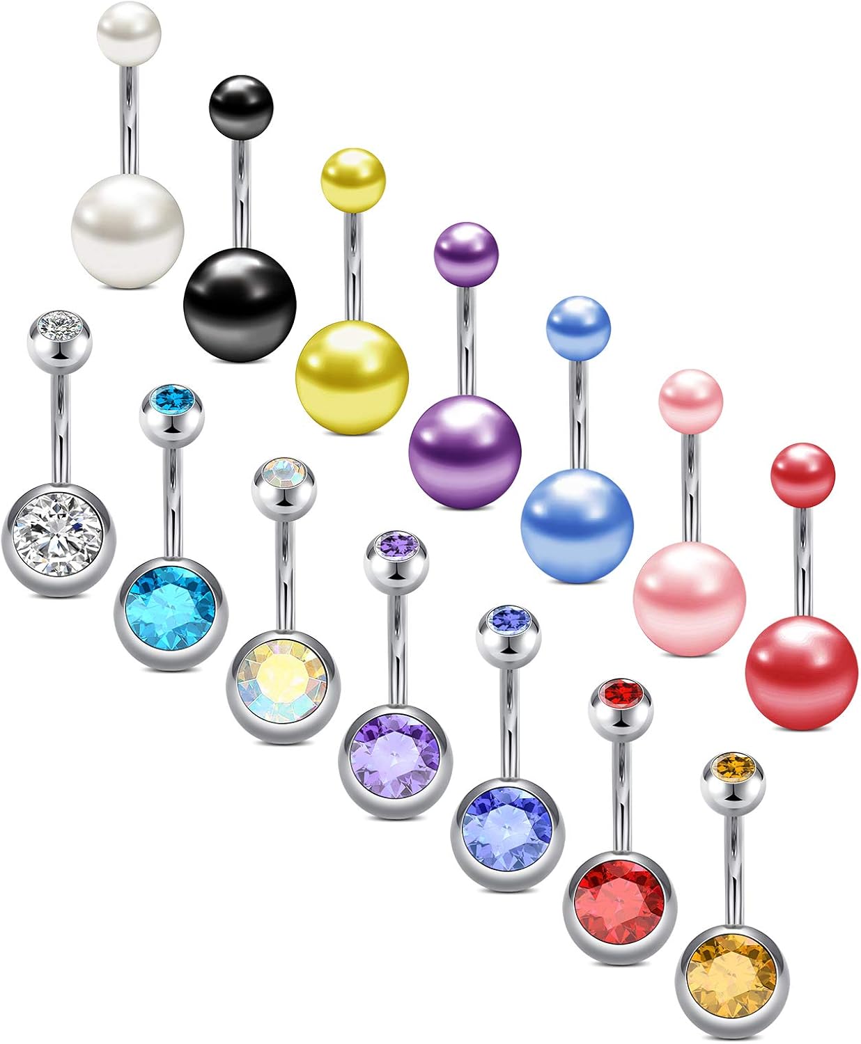 Briana Williams 21pcs Belly Button Rings Set 10mm Belly Bars Stainless