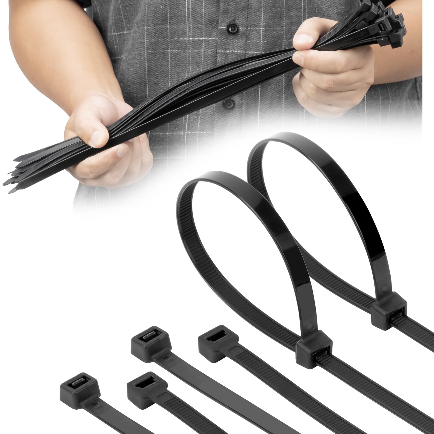 Armpow 100pcs 450mm x 9mm Long Heavy Duty Cable Tie Wide UV Resistant 80KGS/175LBS Tensile Strength for HVAC Outdoor Construction,Ultra Strong Self Locking Extra Long Zip Tie Wraps(Black) — image 1