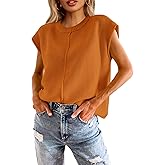 Saodimallsu Womens Summer Cap Sleeve Tops Casual Crew Neck Loose Fit Knit Lightweight Sweater Pullover Top