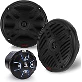 6.5'' Dual Marine Speakers Kit - Waterproof-Rated w/Amplified Bluetooth Remote Control Receiver for Powersport Vehicles, IP65 Marine Grade Rating, 600 Watt Max Power - Pyle PLMRKT8
