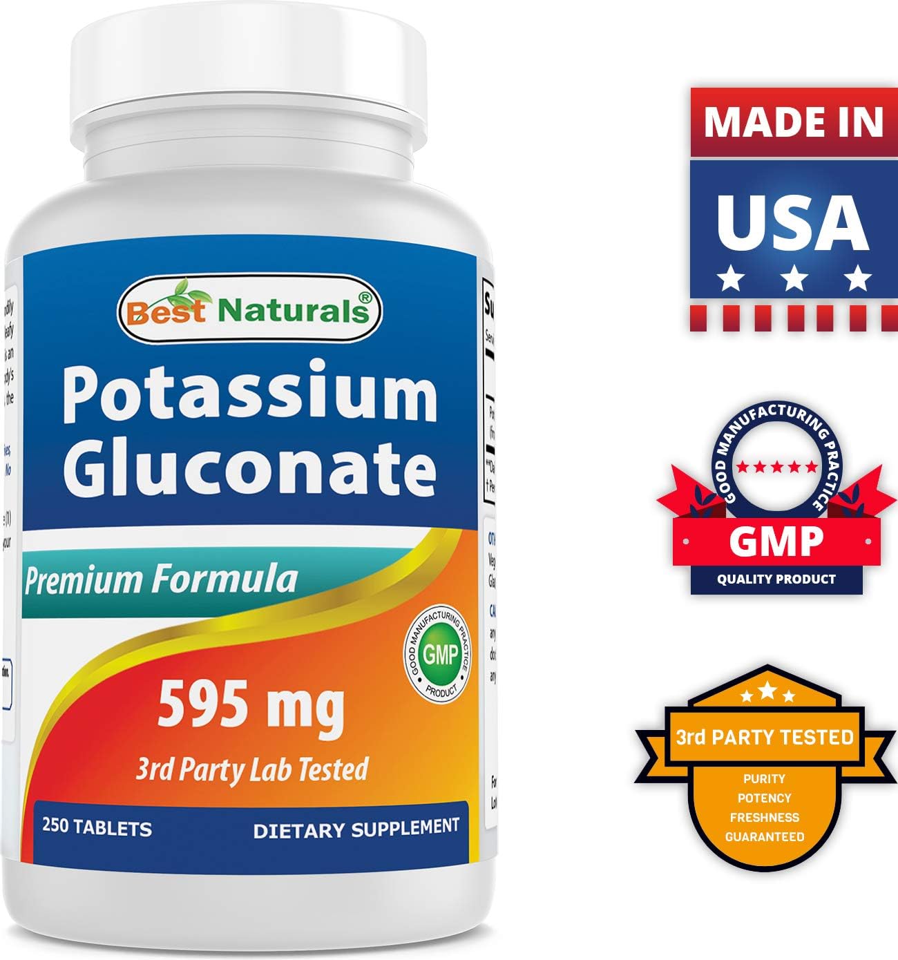 Best Naturals Potassium Gluconate Supplement 595 Mg Tablet, 250Count: Health & Personal Care