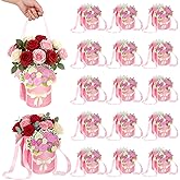 Kolldenn 12 Pcs Bouquet Shape Flower Boxes for Arrangements Valentine Bouquet Storage Gift Bag with Handle Portable Bouquets Bucket for Valentine's Day Wedding Party Bridal Shower Gift and Flower Wrap