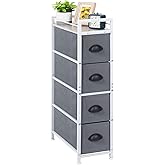 HAITRAL Narrow Dresser - 4 Drawers Slim Fabric Storage Cabinet - Vertical Standing Storage Chest - Gaps Tower Organizer with Removable Drawers and Wooden top for Laundry,Closet,Living Room,Entryway