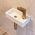 Small Bathroom Sink DeerValley, Mini Rectangle Wall Mount Vessel Sink for Bathroom Powder Room Cloakroom, Space Saving Design, Easy to Clean White Ceramic Wash Basin (Right Hand)