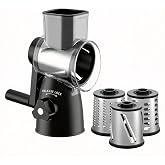 JIUMEXES Rotary Cheese Grater | Hand-Crank Design, 3 Interchangeable Blades, Suction Base, Stainless Steel