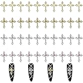 3D Cross Nail Charms, 40 Pcs Gold Silver Crystal Cross Decorations for Nail Art for DIY Design and Jewelry Making (Pearl+ Rhinestones)