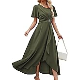QMZ Wedding Guest Dresses for Women Have Pockets Cocktail Dress Ruffle Sleeve A Line Evening Party Formal Dresses for Women