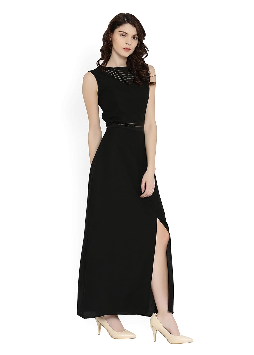 rare women black solid maxi dress (ep1604)