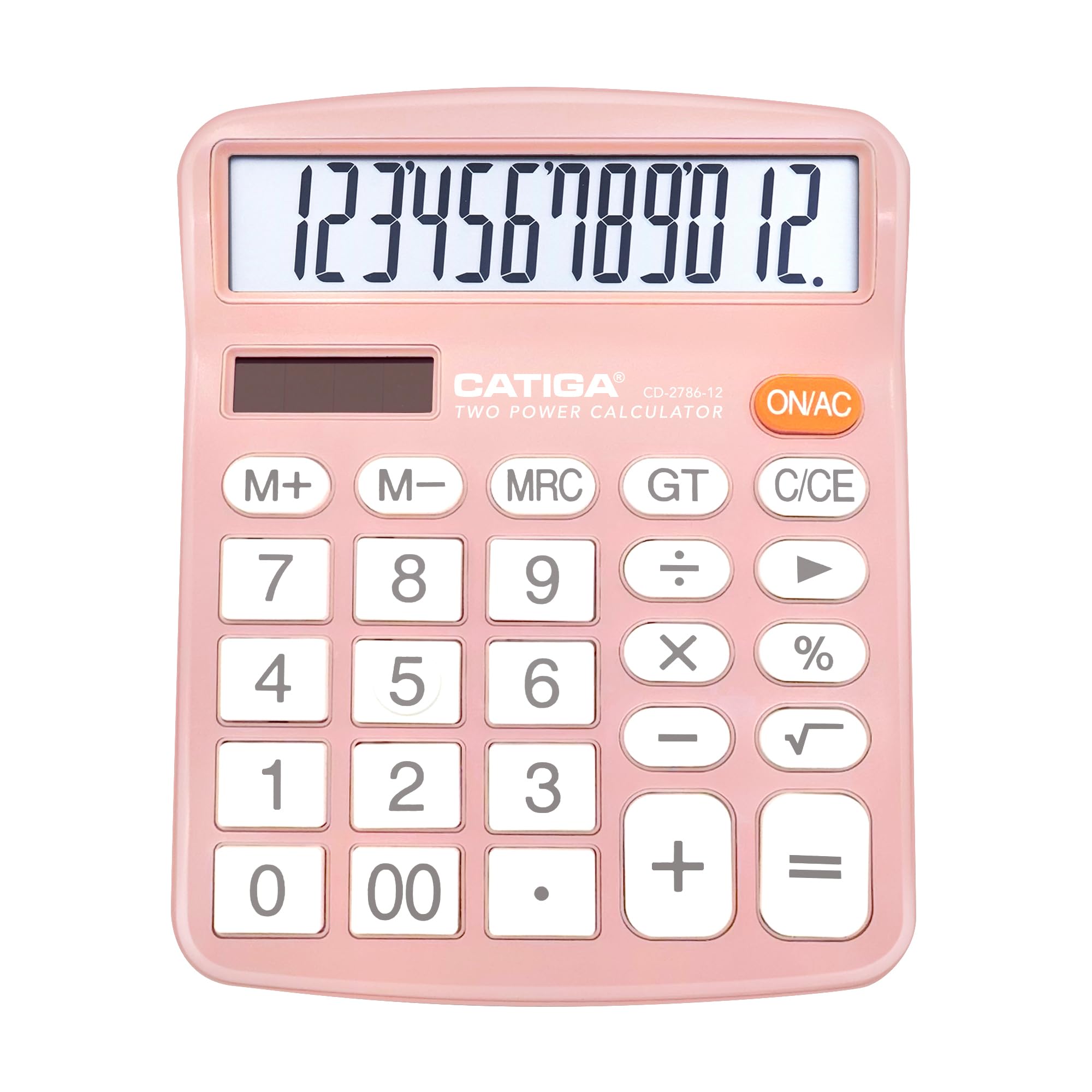 Photo 1 of CATIGA 12 Digits Desktop Calculator with Large LCD Display and Sensitive Button, Dual Solar Power and Battery, Standard Function for Office, Home, School, CD-2786(Light Pink)