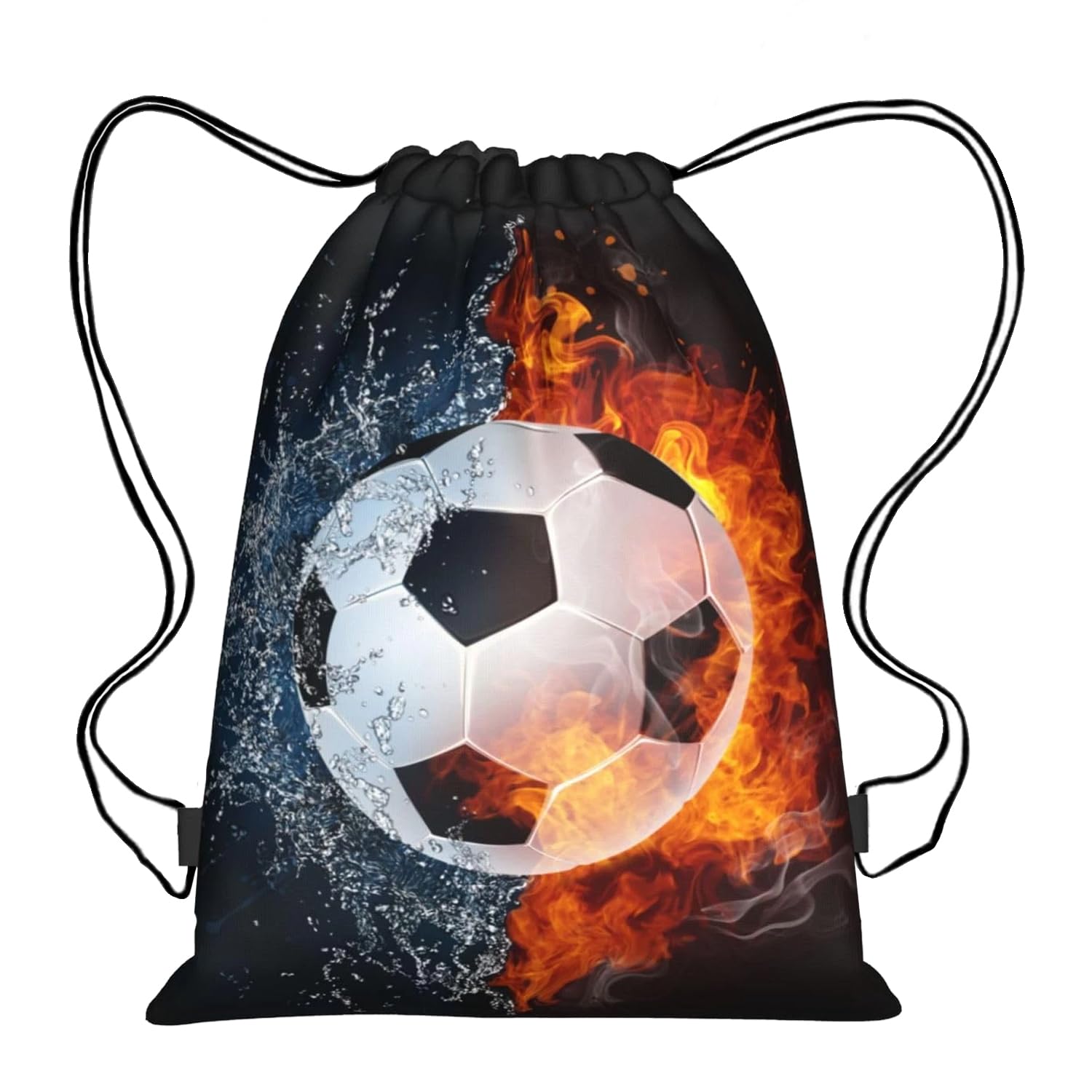 Nhemeylp Drawstring Bags Football Bag Waterproof PE Bags Drawstring Gym Bags for Kids Adults Sports Backpack with String Drawstring Backpack for Sports Gym Travel Swimming Beach, Black B