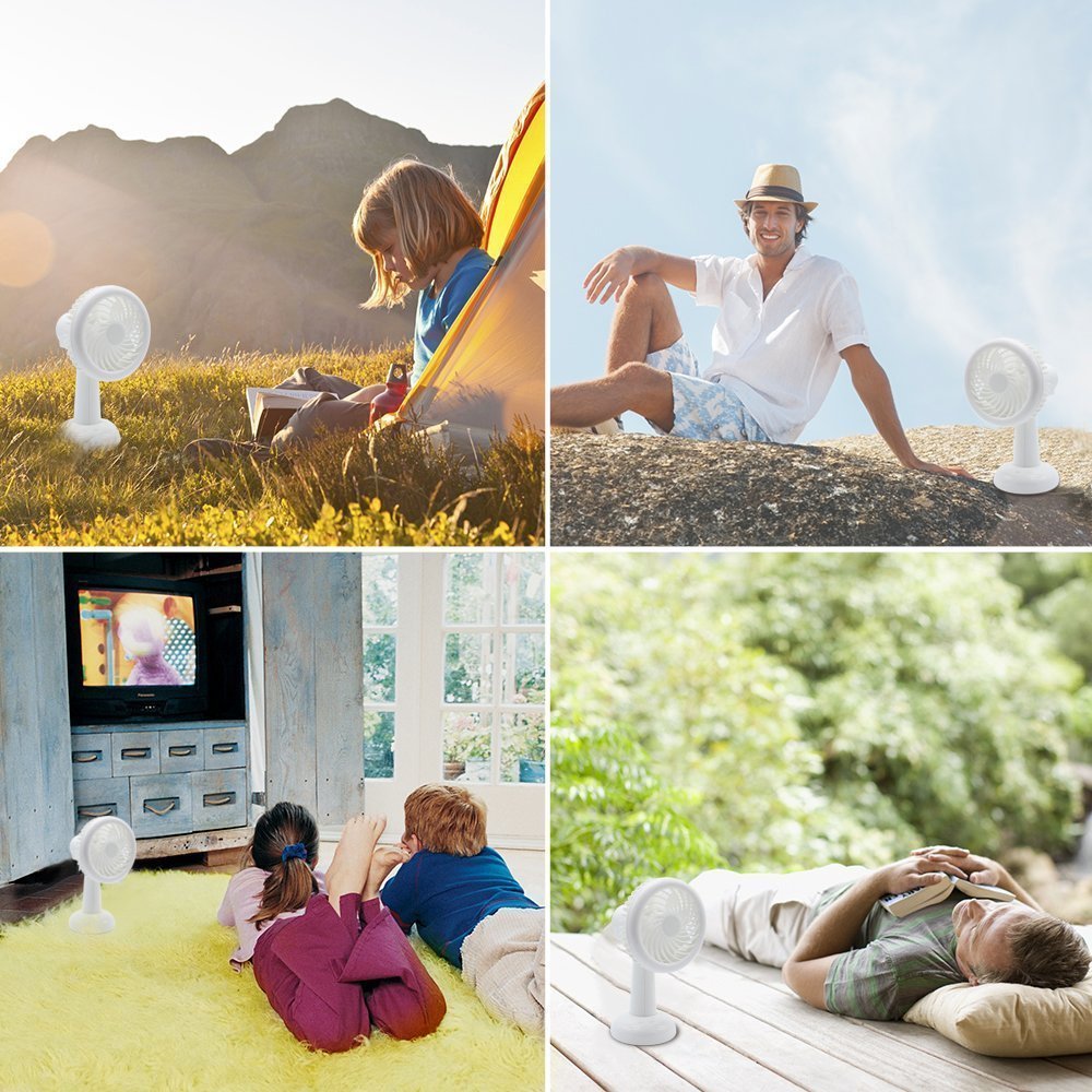 Disifen Desk Fan, Rechargeable USB Fan, 2 Speed Mini Personal Desktop Fan for Home Office Library Outdoor.(White)