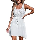 CUPSHE Women Swimsuit Cover Ups Tie Waist Sleeveless Bathing Suit Beach Coverup Knit Dress