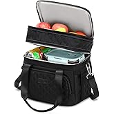 AIJIEKE Lunch Box Insulated Lunch Bag, Large Leakproof Double Deck Lunch Tote for Work, Double Layer, Adult Reusable, For Picnic, Beach, Meal Prep Dual Compartment Lunch Bags, Black