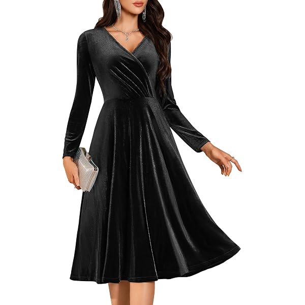 Allegra K Women’s Velvet Sweetheart Neck Party Dress - 3/4 Sleeve Fit & Flare