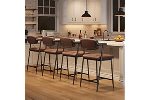 IDEALHOUSE Bar Stools Set of 4 with Armrests, Counter Height Bar Stools Set with Footrest & Soft Back, Metal Barstools Set with Wide Upholstered Seat for Kitchen Islands, Counter Bars, Rustic Brown