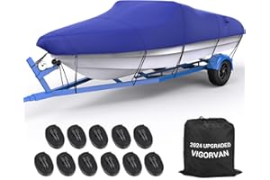 VIGORVAN Boat Cover 16-18.5 ft Heavy Duty Waterproof Boat Covers, Fits Tri-Hull, V-Hull, Runabout, Fishing Boat, 16' 17' 18' Foot Long by 94'' Wide, Blue
