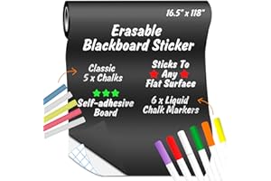 Large Chalkboard Wall Sticker, ACVVIP Self-Adhesive Chalk Board - 16.5" x 118" (9.8 ft) - 6 Chalk Markers & 5 Chalks & 1 Eras