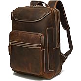 LANNSYNE Vintage Genuine Leather 16" Laptop Backpack For Men Hiking Travel Bag Camping Rucksack