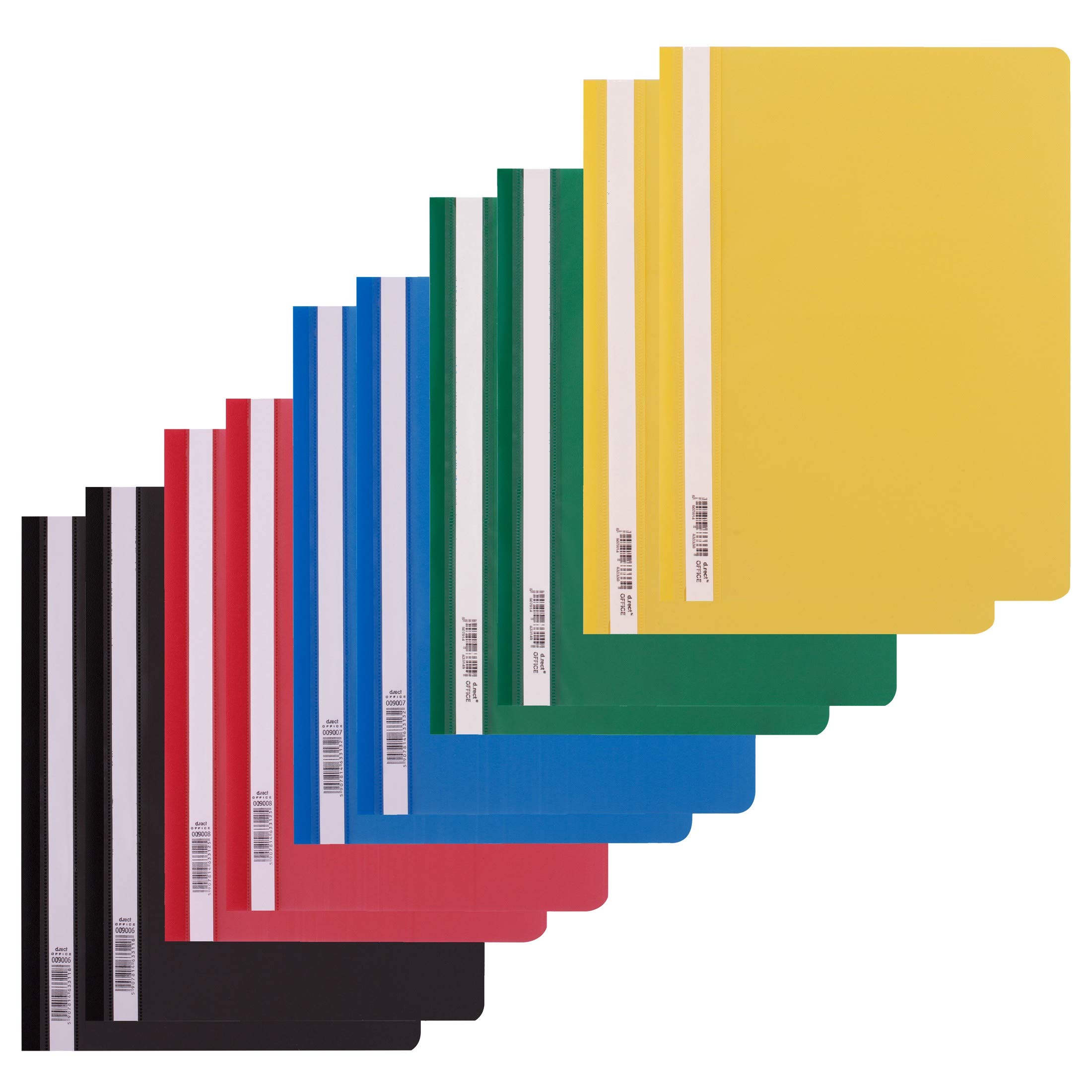 D.RECT Pack of 10 File Folders Cardboard (2 per Colour 5 x 2) | Cardboard File Folder A4 Made of Plastic with Transparent Front Cover | Plastic File Folder Made of PP Film Ideal for Office and School