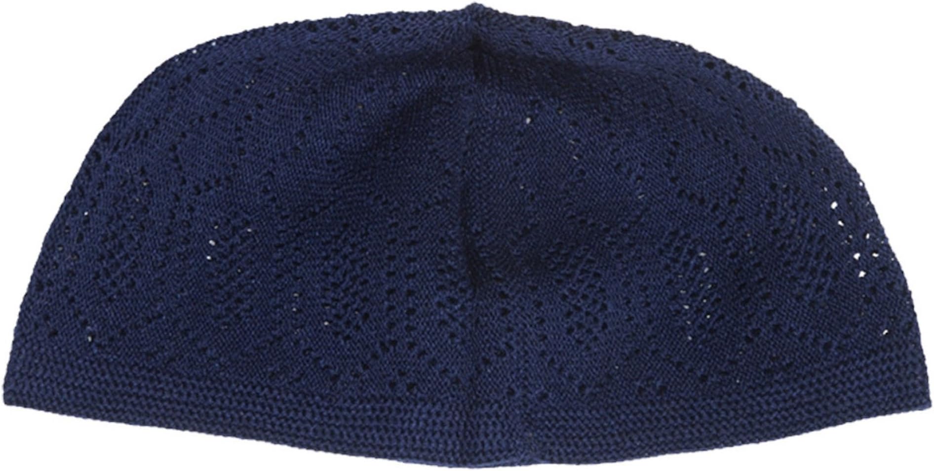 Plain Dark Blue Cotton Open-Knit Turkish Muslim Islamic Kufi Hat Taqiya Takke Kofia Skull Cap