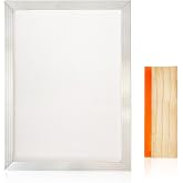 Worown 10 X 14 Inch Aluminum Silk Screen Printing Frame with 110 White Mesh, and Including 4 x 10 Inch Wooden Screen Printing Squeegee