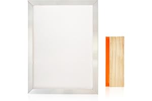 Worown 10 X 14 Inch Aluminum Silk Screen Printing Frame with 110 White Mesh, and Including 4 x 10 Inch Wooden Screen Printing Squeegee