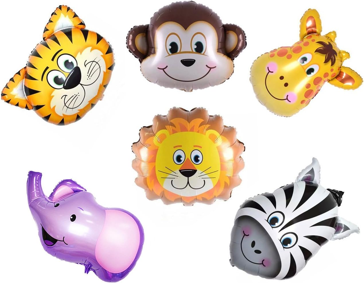 Ximkee Jungle Elephant Giraffe Tiger Lion Monkey Zebra Foil Balloons Kit Zoo Festival Party Supplies Pack of 6 (Jumbo)