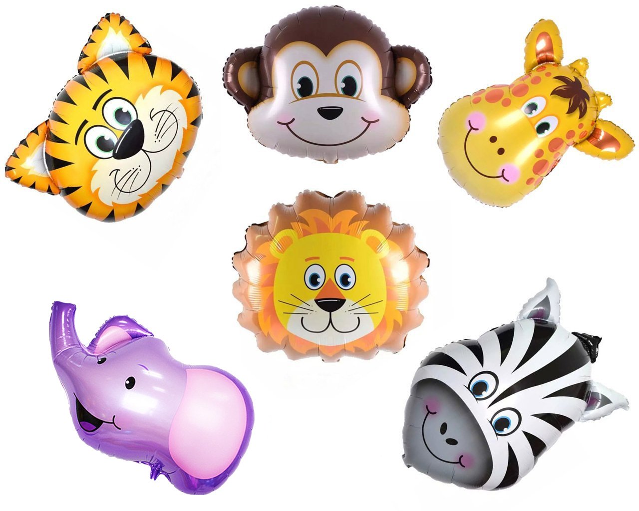 Ximkee Jungle Elephant Giraffe Tiger Lion Monkey Zebra Foil Balloons Kit Zoo Festival Party Supplies Pack of 6 (Jumbo)