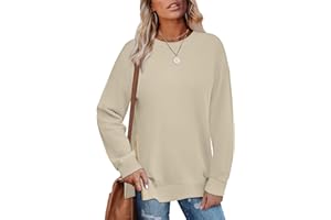WIHOLL Women's Oversized Sweatshirt Crewneck Tunic Tops Side Zipper Lightweight Pollover Sweater 2024 Fashion