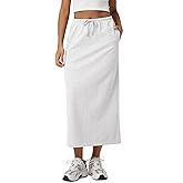 ODODOS Women's Back Split Midi Skirt - Cotton French Terry Drawstring Tie High Waist Casual Long Pencil Skirts with Pockets