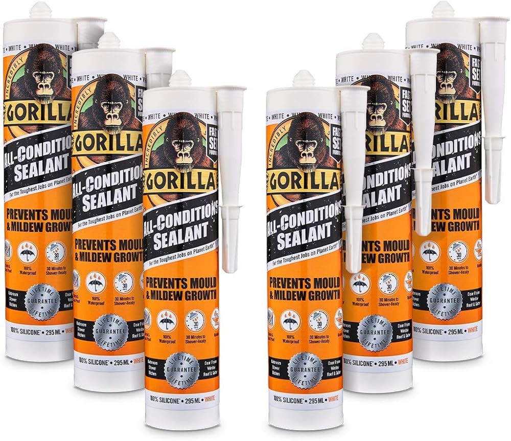 Gorilla All Conditions Sealant Silicone White 295ml Pack of 6