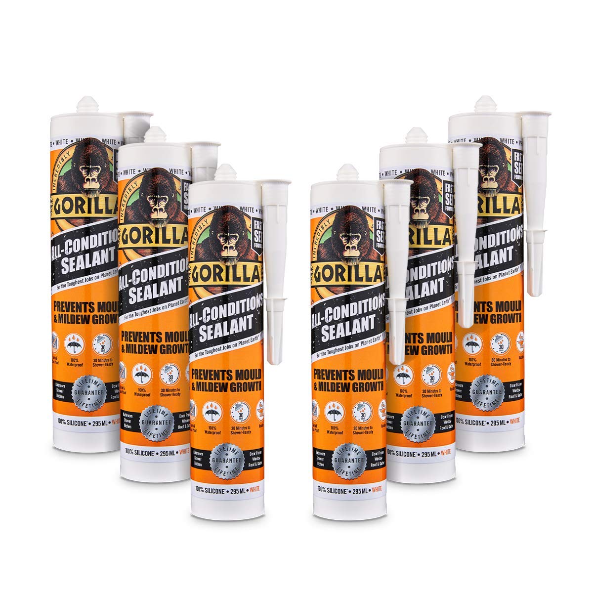 Gorilla All Conditions Sealant Silicone White 295ml (Pack of 6)