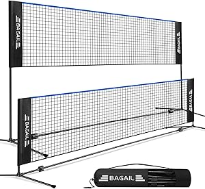 BAGAIL Badmintonnetz, faltbares Nylonnetz, höhenverstellbarer Ständer und Tragetasche, leicht auf- und abbaubar, Ideales Sportnetz für Tennis, Badminton oder Volleyball