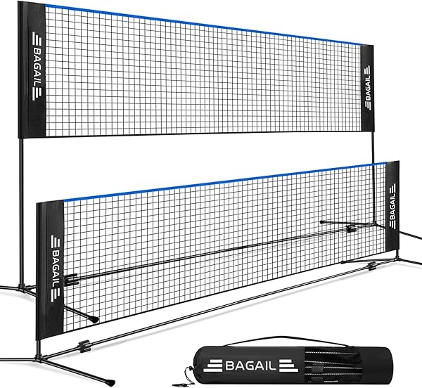 BAGAIL Badmintonnetz, faltbares Nylonnetz, höhenverstellbarer Ständer und Tragetasche, leicht auf- und abbaubar, Ideales Sportnetz für Tennis, Badminton oder Volleyball