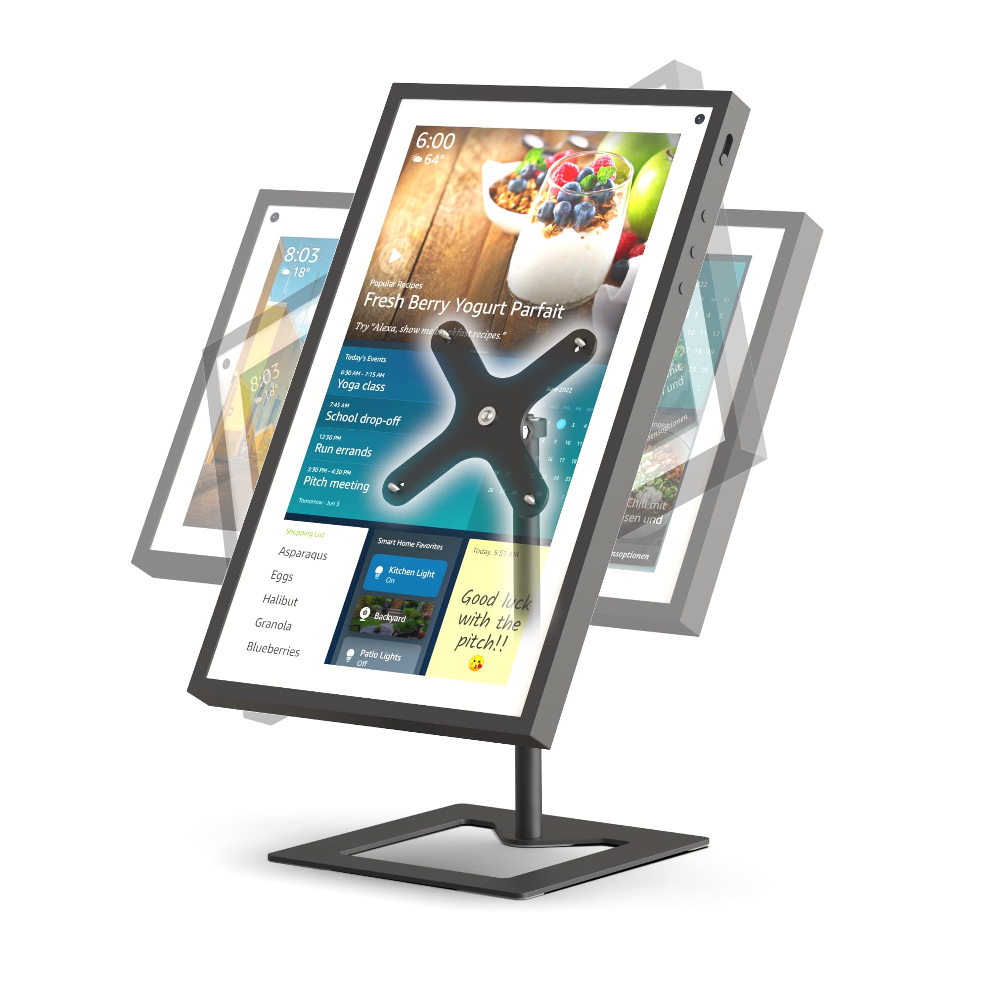 Adjustable metal stand for the E cho S how 15, free to tilt and swivel 360°, 15.6 inch monitor stand for E cho S how 15, robust and non-wobbly (brushed metal black)
