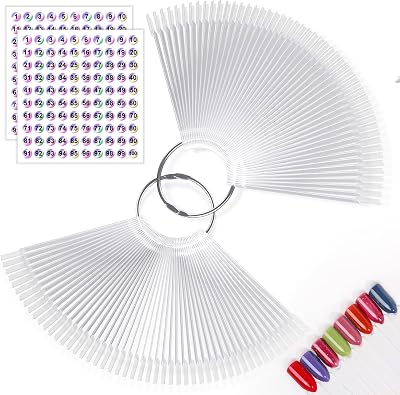 COSITTE 100pc Clear Nail Swatch Sticks with Labels & Ring Holder for Polish