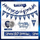 Yontree Navy Blue Silver 50th Birthday Decorations Set with Balloons & Banner view 2