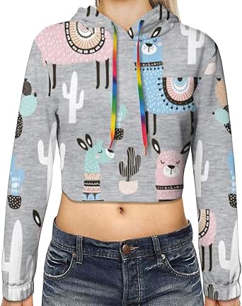 Desert Camel Hooded Crop Tops for Women Long Sleeve Graphic Drawstring Sweatshirts at Amazon 