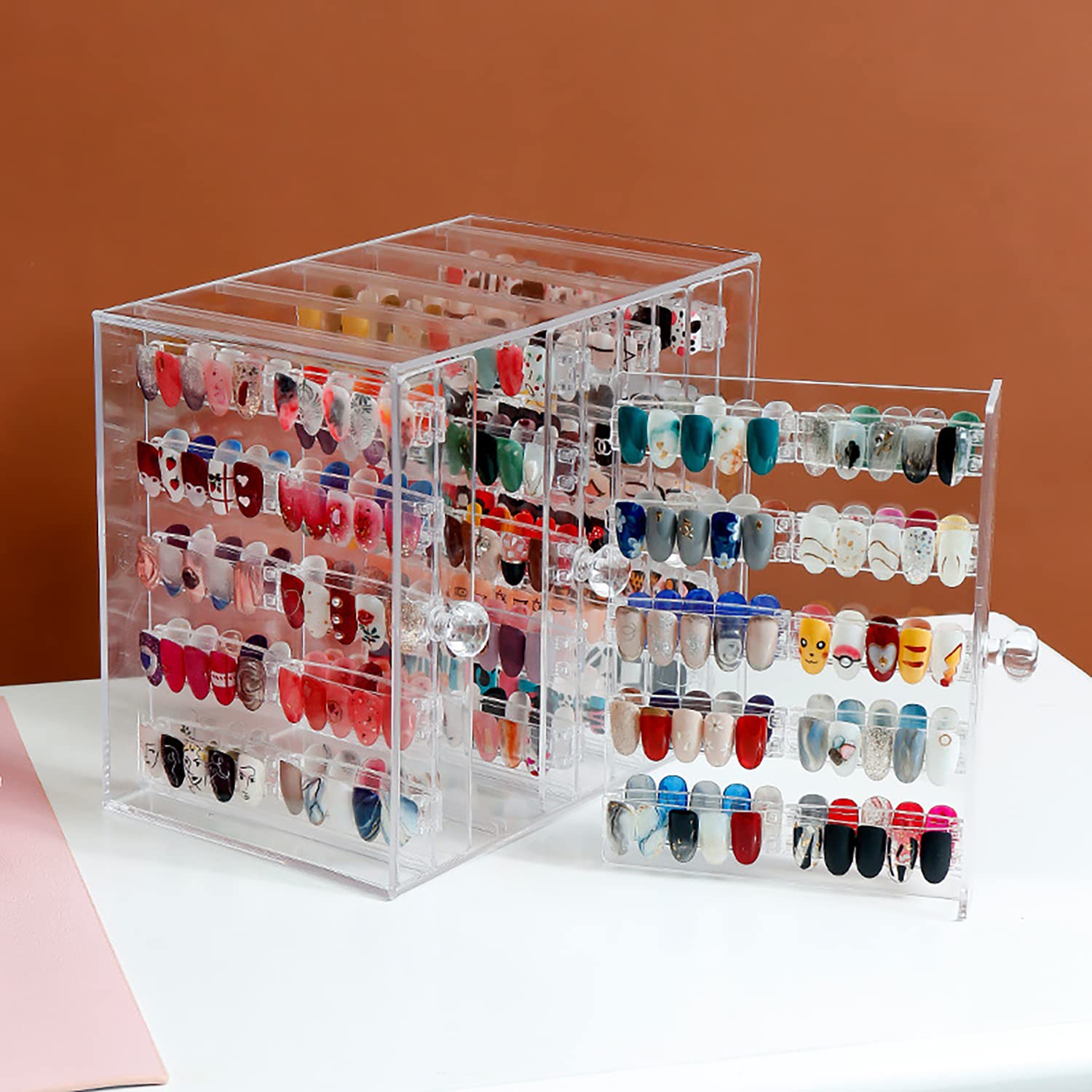 Photo 1 of 5 Tier Nail Organizers and Storage 100 Lattice Nail Art Display Board Clear Acrylic Removable Holder Shelves Display Rack Stand for Nail Art Nail Table