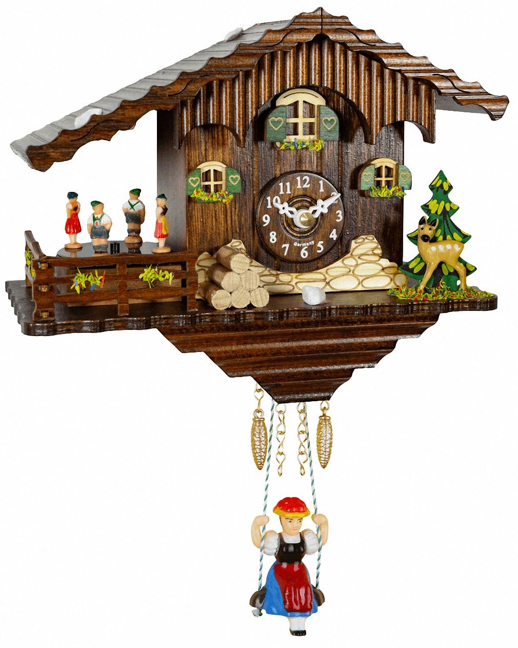 Trenkle Black Forest Clock Swiss House, turning dancers TU 265 SQ
