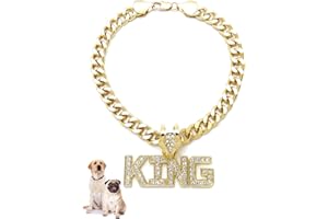 Icemond Rhinestone Studded King Pendant 18"/26" Cuban Chain Fashion Costume Jewelry Necklace for Dogs Cats in Gold or Rhodium Tone (Gold - 18" King)
