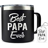 Hyturtle Best Papa Ever Coffee Mug 14 Oz And Keychain Gift For Dad, Black Tumbler Gifts For Dad From Daughter, Son, Kids - Fathers Day - Birthday Gift Ideas For Daddy - Christmas Gifts For Father, Men